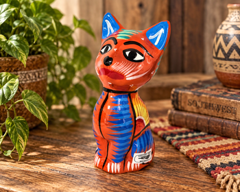 Hand Painted Pottery Cat 5" -Orange