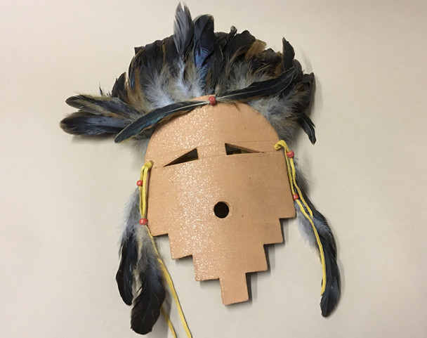 Native American Micaceous Clay Feathered Mask