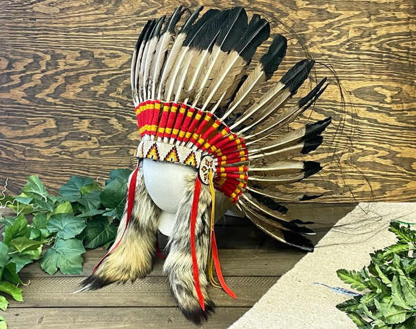 Antiqued Native American Ceremonial War Bonnet