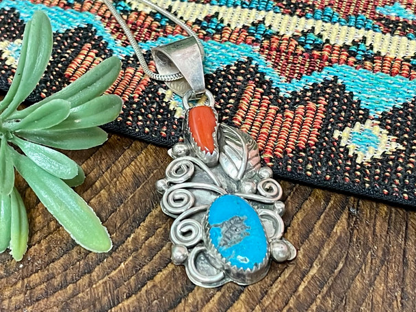 Native American Silver Pendant Necklace 20" -Navajo