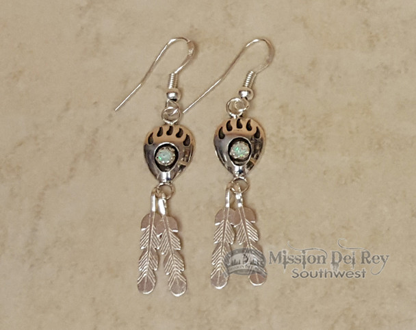 Native American Navajo Silver Earrings - Opal