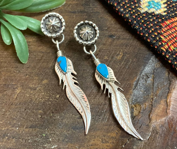 American Indian Silver Earrings - Feather