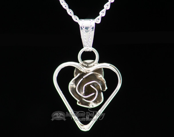 Silver Rose Heart Pendant Necklace 20