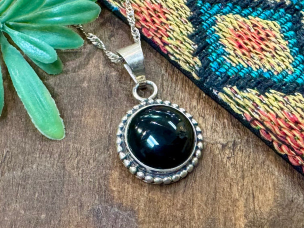 Southwest Sterling Silver Pendant & Chain -Round