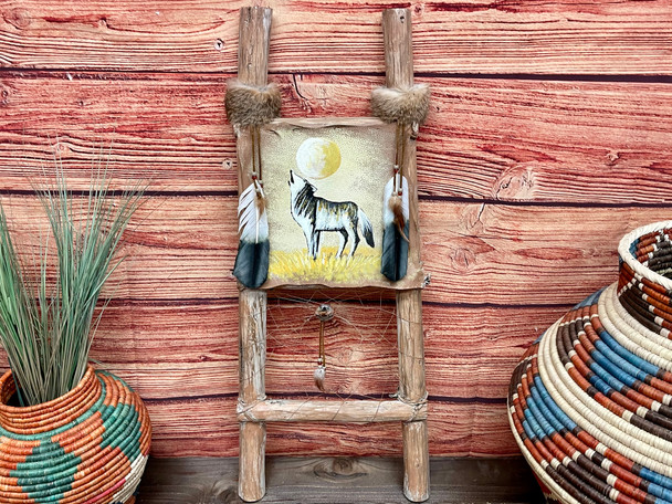 Hand Painted Kiva Ladder - Wolf