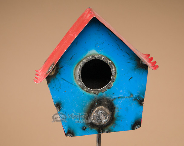 Rustic Metal Yard Art 44" -Bird House on Stick