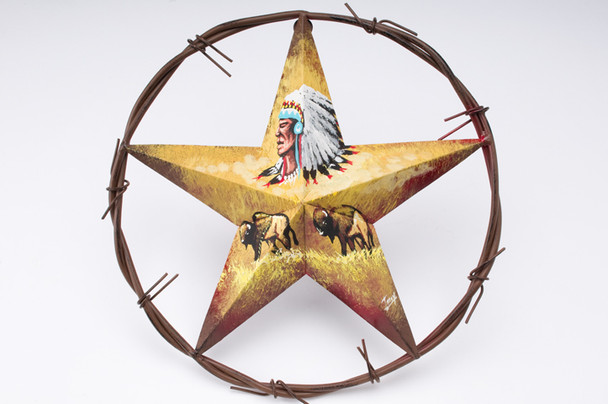 Hand Painted Metal Texas Star Wall Art -Indian Buffalo