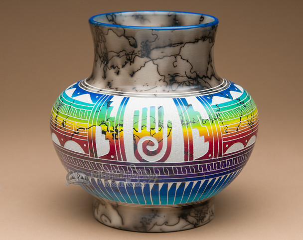 Horse Hair Rainbow Etched Pottery Vase- Healing Hand