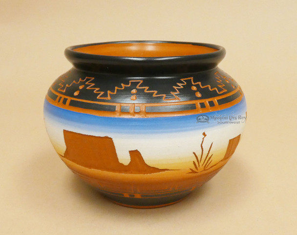 Navajo Etched Monument Pottery Vase