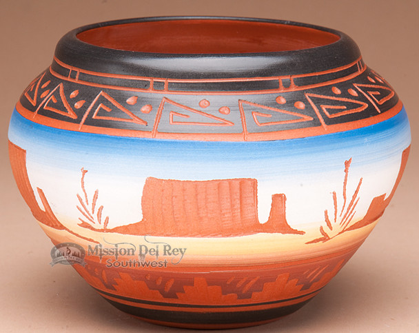 Hand Etched Navajo Indian Clay Vase