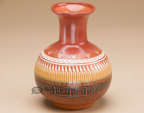 Indian Pottery Etched Clay Vase 5" -Navajo