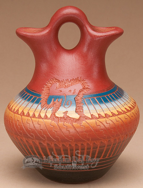 Indian Pottery Etched Clay Wedding Vase 5" -Navajo (p317)