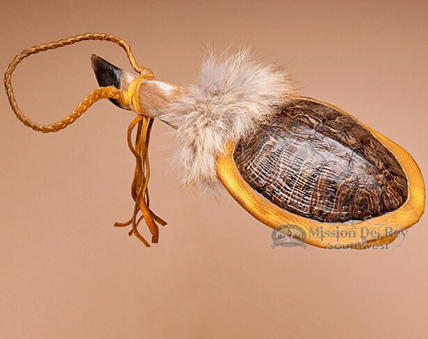 Navajo turtle shell rattle with a deer hoof handle