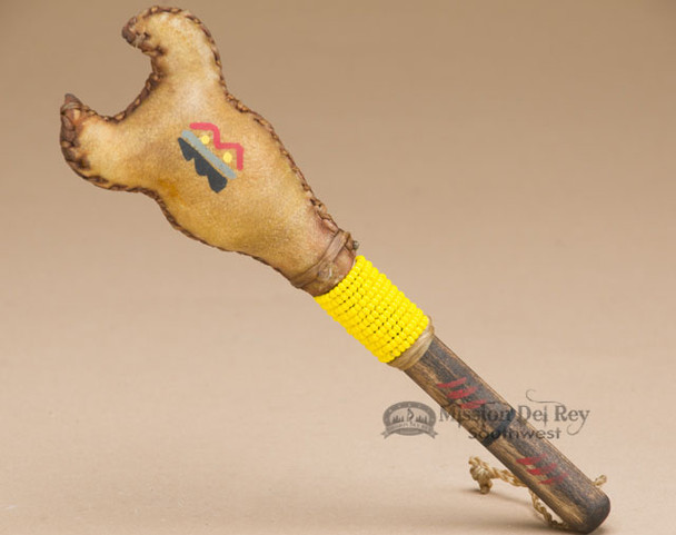 Navajo Indian Rawhide Rattle 7" - Buffalo