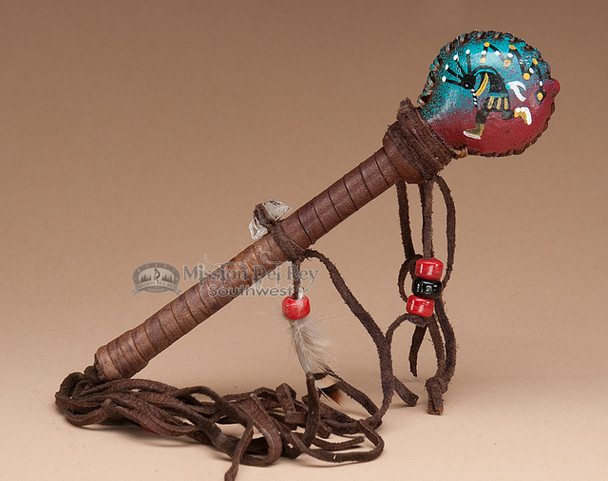 Rawhide Painted Rattle - Kokopelli