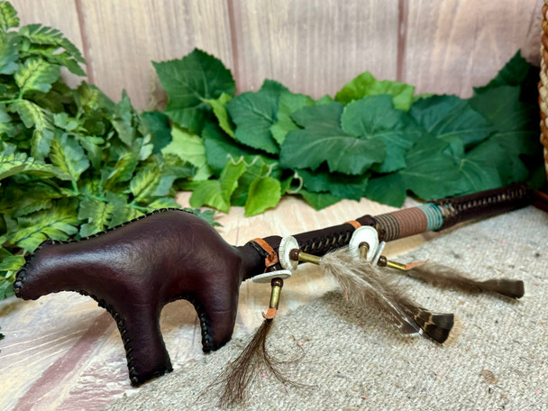 Navajo Indian Rawhide Rattle -Bear