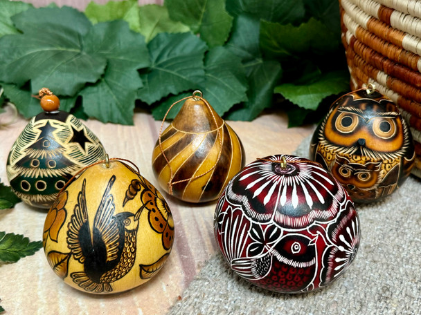 Hand Carved Andean Gourd Ornaments