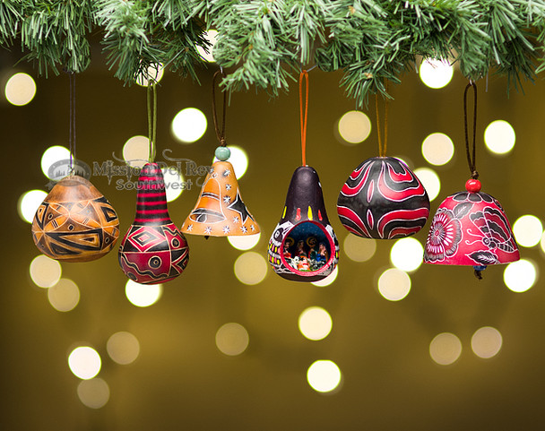 Colorful Etched Gourd Ornaments - Andean