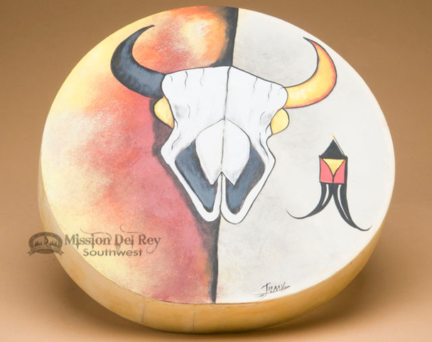 Hand painted Tarahumara Indian rawhide hoop drum.