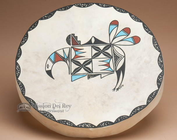 Hand painted Tarahumara Indian rawhide hoop drum.