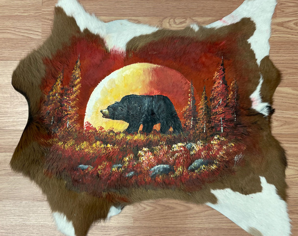 Painted Cow Hide -Moonlit Bear