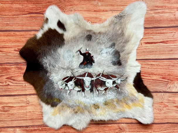 Painted Western Calf Hide -Cattle Drive