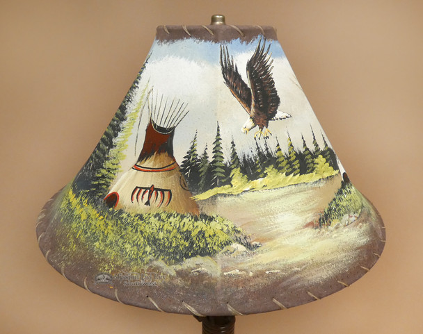 Painted Leather Lamp Shade -Indian Teepee 16"