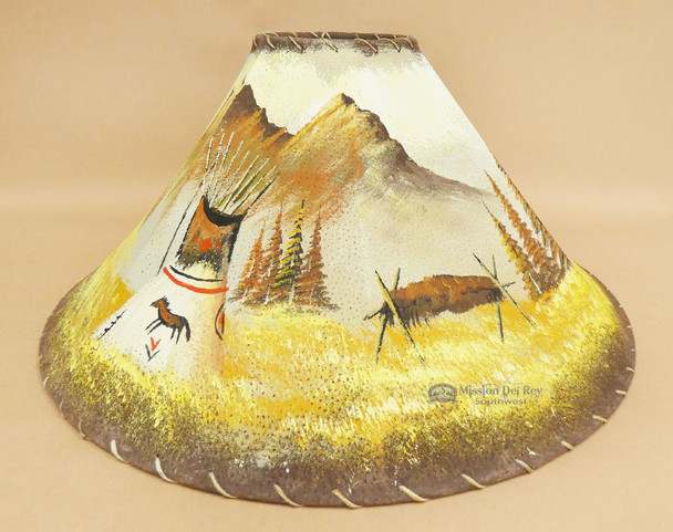 Painted Leather Lampshade -Indian Village