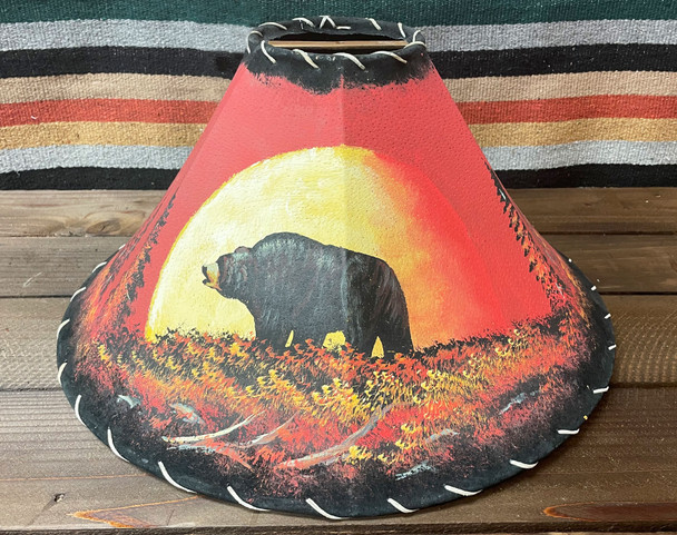 20" Painted Leather Lampshade -Moonlit Bear