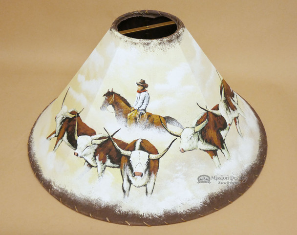 Painted Leather Lampshade 24" -Cattle Drive