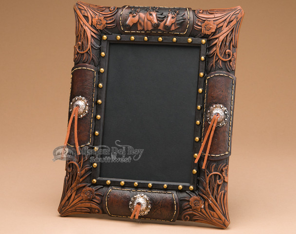 Tooled Western Horses Picture Frame