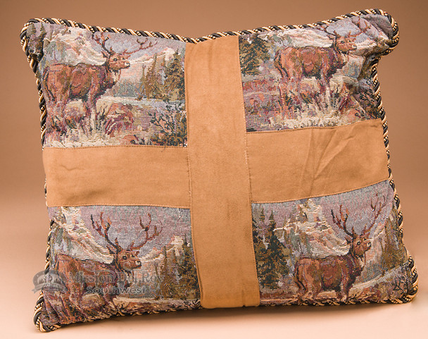 Classic Western Tapestry Pillow 16x18 -Elk