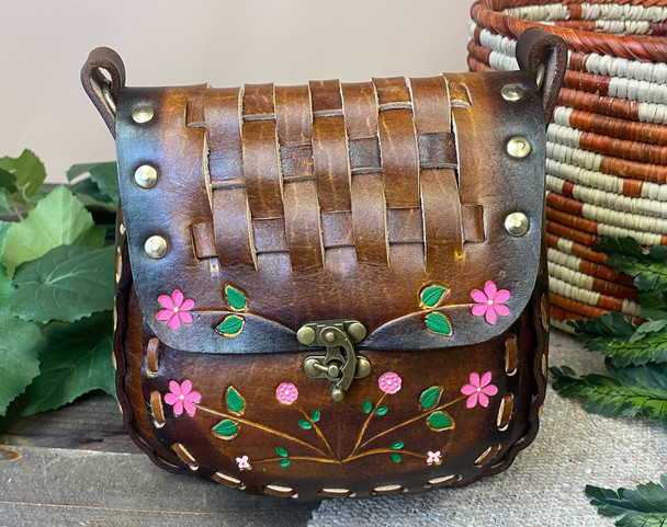 Western Leather Basket Weave Purse