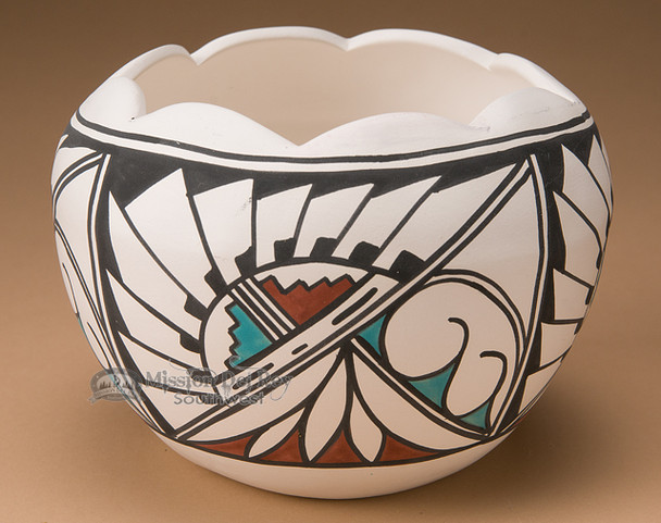 Tigua Painted Pottery Bowl - Scalloped