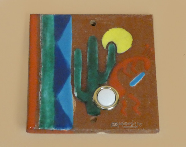 Hand Painted Saltillo Doorbell Tile - Kokopelli & Cactus