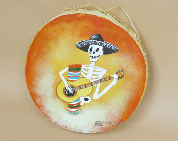 Tarahumara Double Sided Hand Drum -Skeleton Mariachi