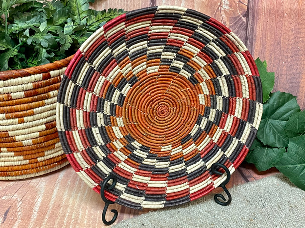 Hand Coiled Flat Basket w/ Stand
