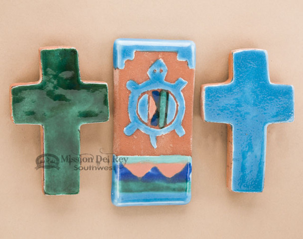 Glazed Saltillo Tile & Cross Magnet Set