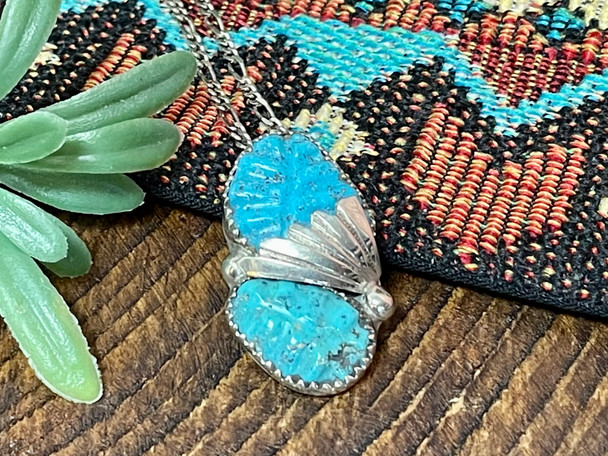 Zuni Silver Turquoise Pendant Necklace 20"