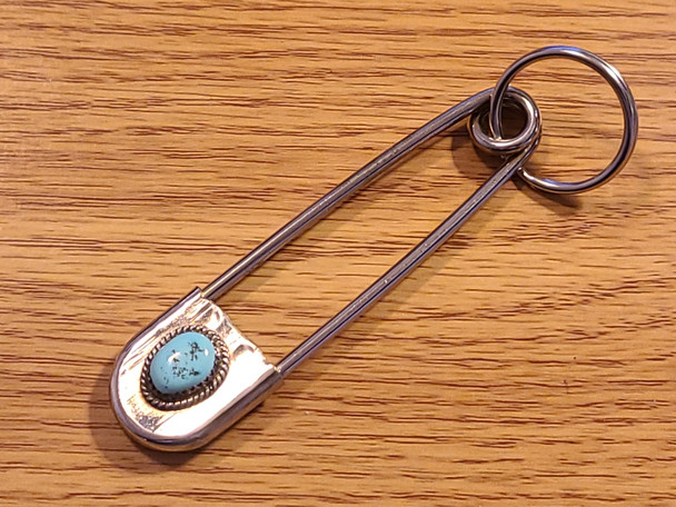 American Indian Navajo Safety Pin Key Fob 4" -Turquoise