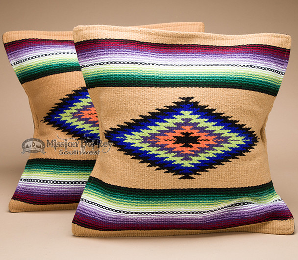 Pair Serape Style Pillow Covers -Tan