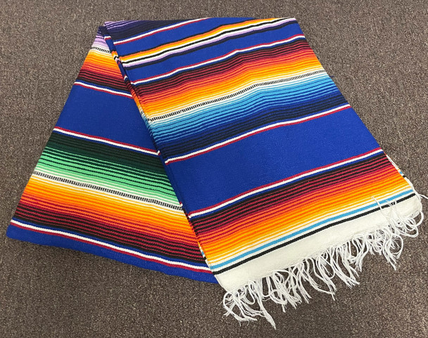Mexican Serape Blanket 5'x7' -Blue