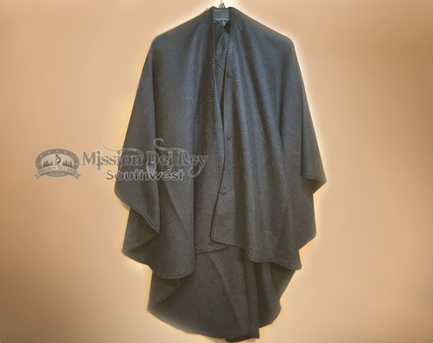 Hooded Southwestern Woven Wool Cape -Black