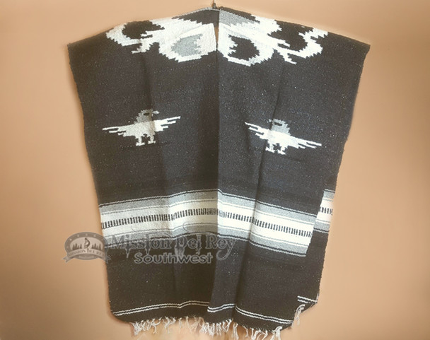 Mexican Style Blanket Poncho -Black