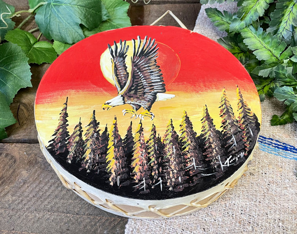Hand Painted Tarahumara Indian Drum -Sunset Eagle