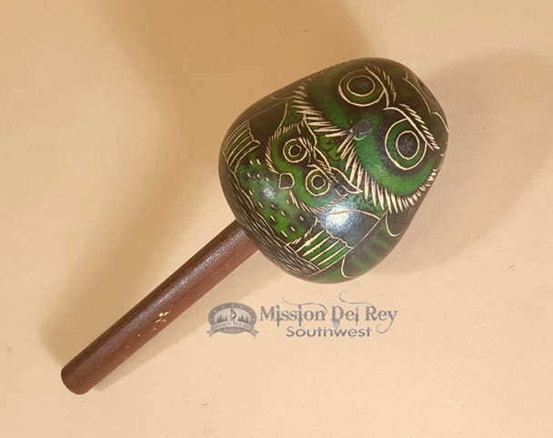 Southwest Gourd Rattle- Green Owl