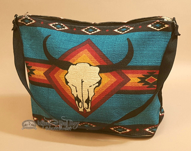 Blue Southwestern Purse With Steer Skull Design