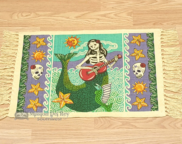 Day of The Dead Cotton Placemat 13x19 - Mermaid on Guitar