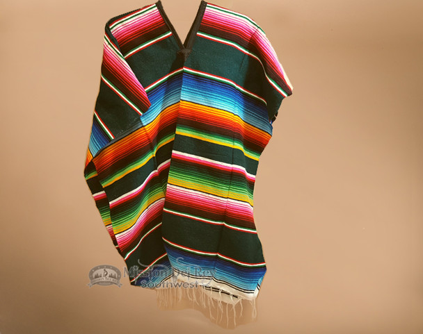 Mexican Style Serape Poncho - Green