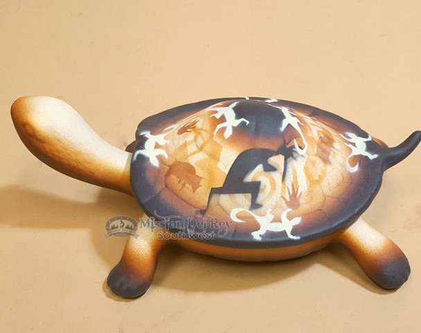 Turtle Jewelry Box with Lid - Brown Kokopelli Design